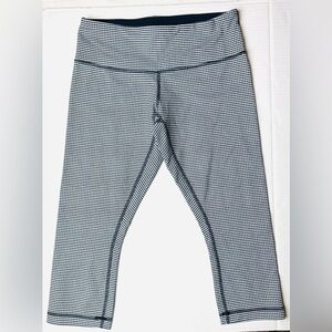 Lululemon Wunder Under Crop II Size 6 Leggings Gingham Luon White Black Athletic